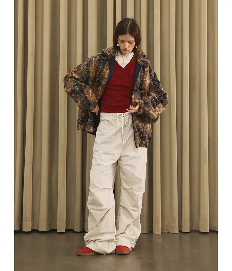 Stitched washed plaid windproof jacket