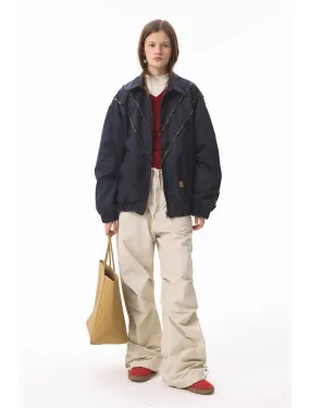 Stitched washed plaid windproof jacket