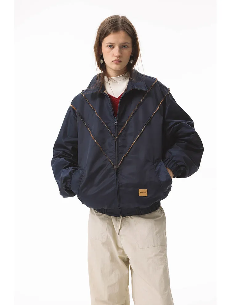 Stitched washed plaid windproof jacket