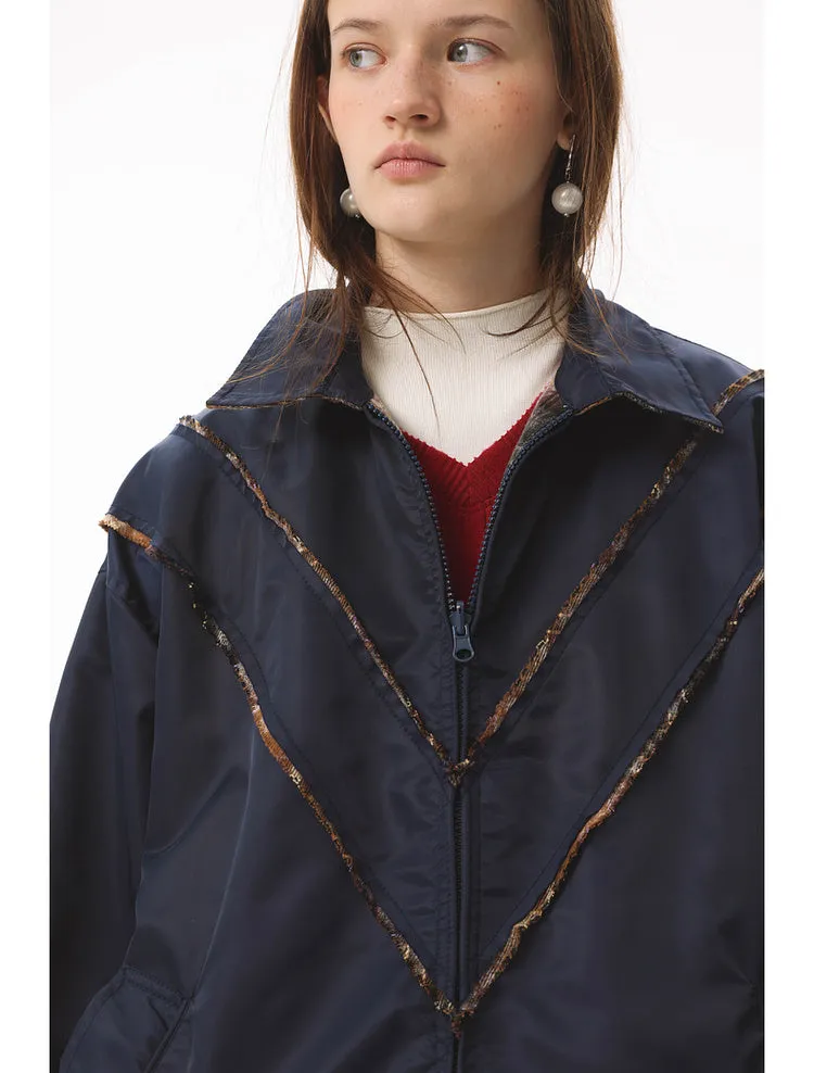 Stitched washed plaid windproof jacket