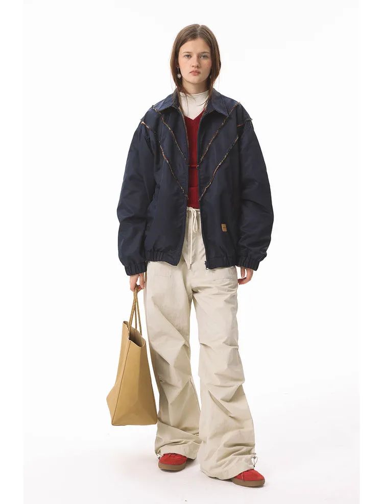 Stitched washed plaid windproof jacket