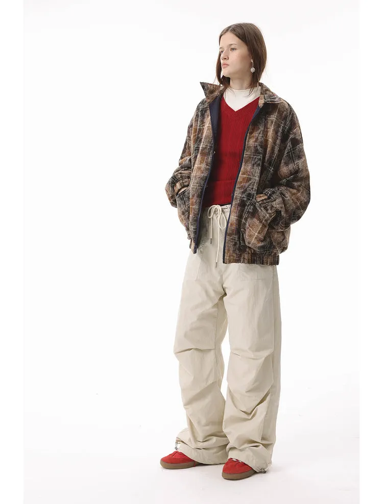 Stitched washed plaid windproof jacket