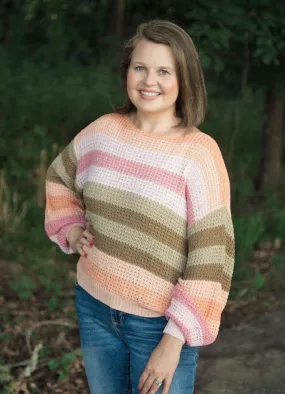 Striped Loose Fit Sweater in Peach/Marsala/Coffee by So Me
