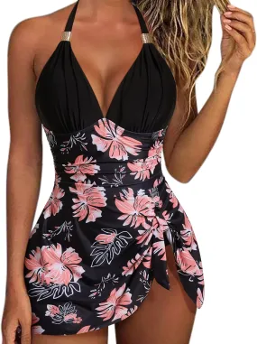 SUUKSESS Women One Piece Swim Dress Tummy Control Swimsuit Tie Knot Bathing Suit