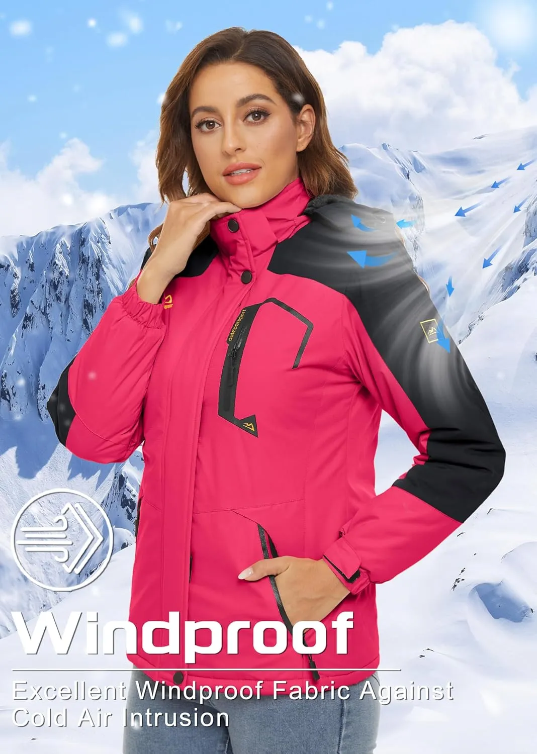 TACVASEN Women's Winter Jacket Waterproof Ski Jacket Hooded Fleece Lined Warm Snow Coat Mountain Windproof Rain Windbreaker