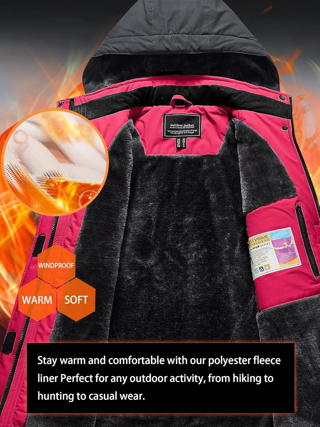 TACVASEN Women's Winter Jacket Waterproof Ski Jacket Hooded Fleece Lined Warm Snow Coat Mountain Windproof Rain Windbreaker