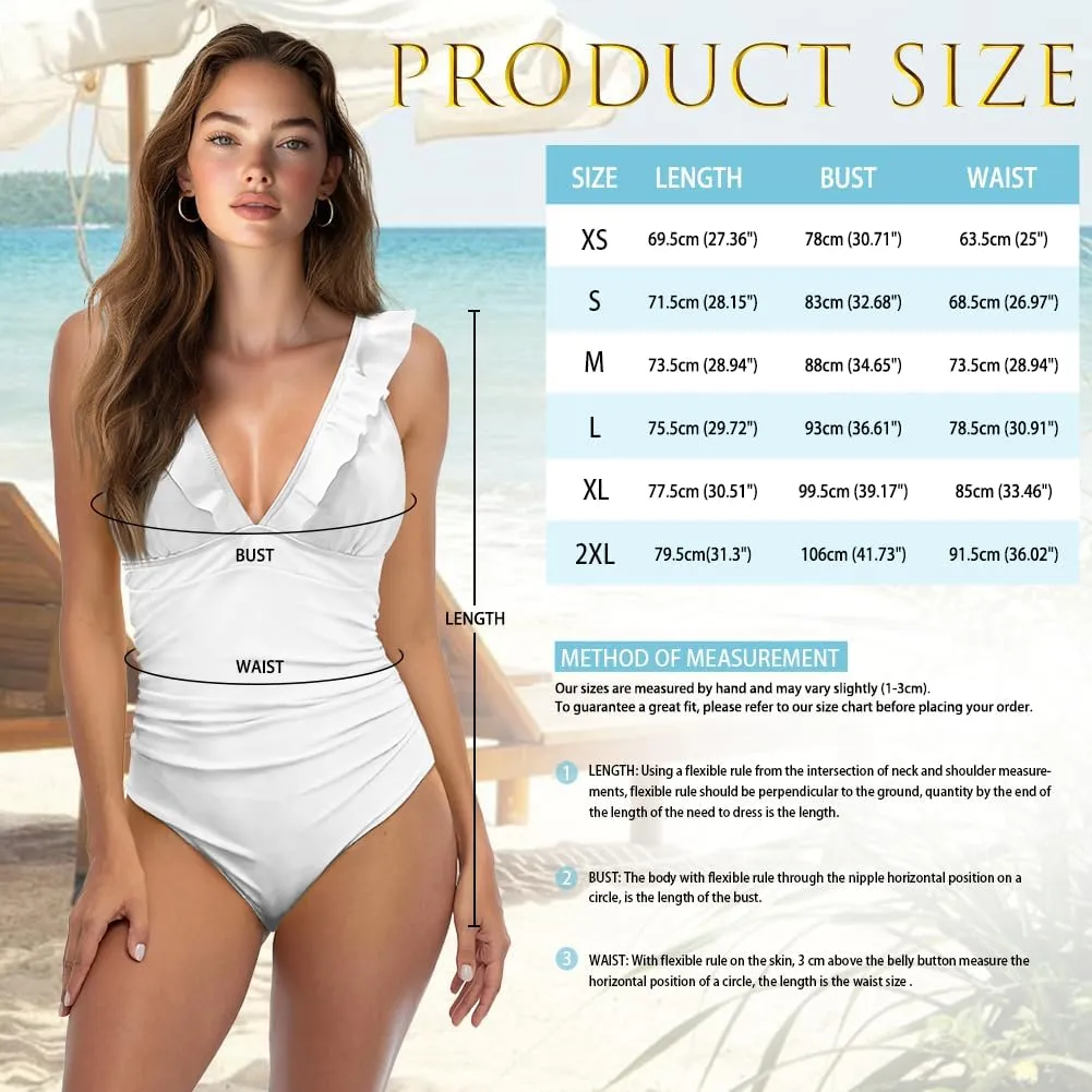 V Neck Swim Dress One Piece Swimsuit for Women Tummy Control Bathing Suit Dress Ruffle Swimwear Beach Outdoor