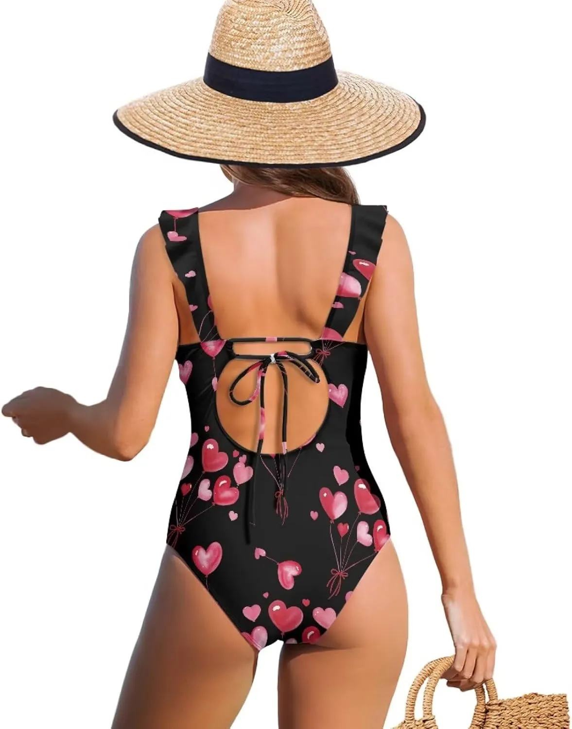 V Neck Swim Dress One Piece Swimsuit for Women Tummy Control Bathing Suit Dress Ruffle Swimwear Beach Outdoor