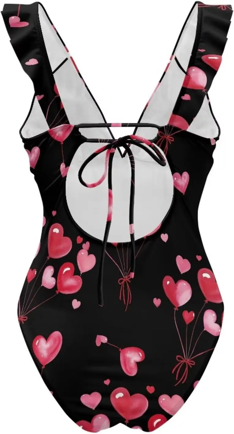 V Neck Swim Dress One Piece Swimsuit for Women Tummy Control Bathing Suit Dress Ruffle Swimwear Beach Outdoor