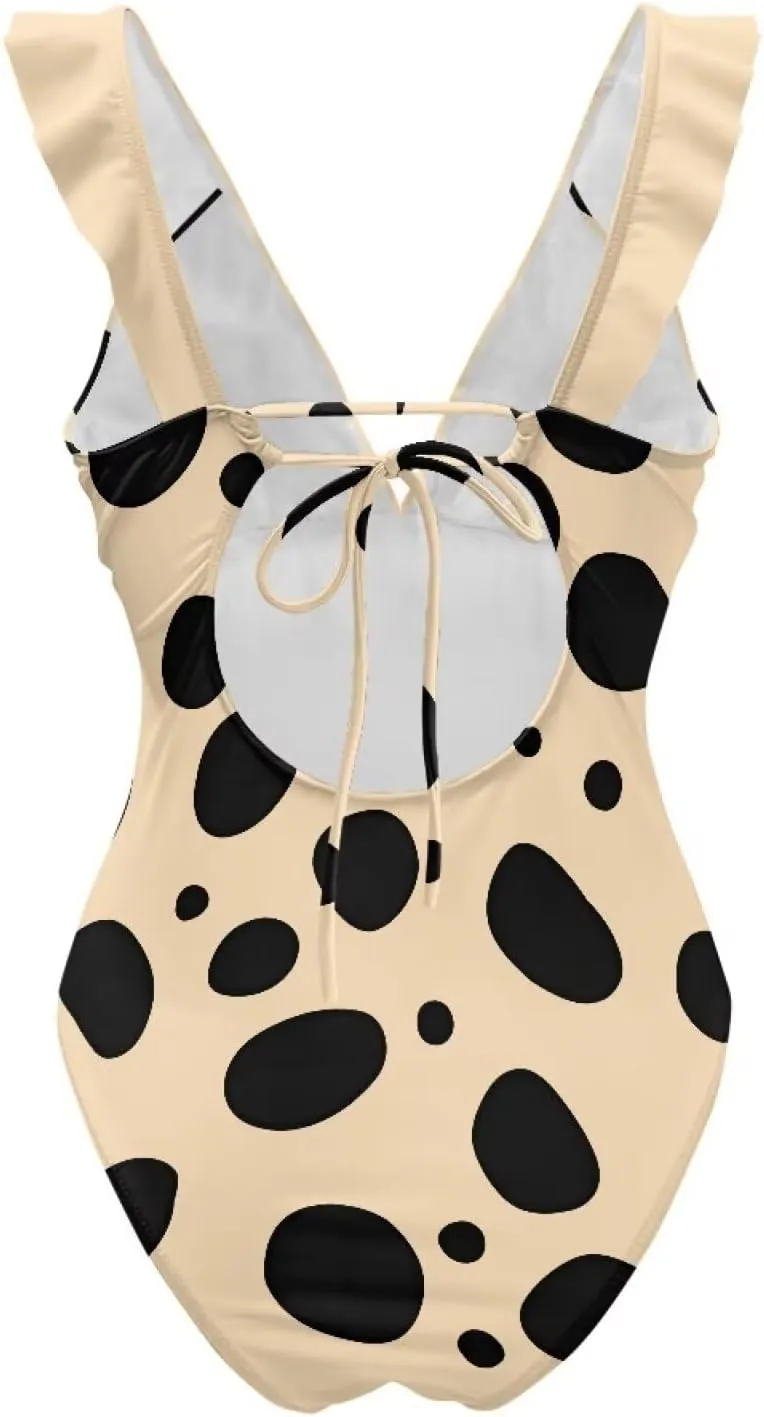 V Neck Swim Dress One Piece Swimsuit for Women Tummy Control Bathing Suit Dress Ruffle Swimwear Beach Outdoor