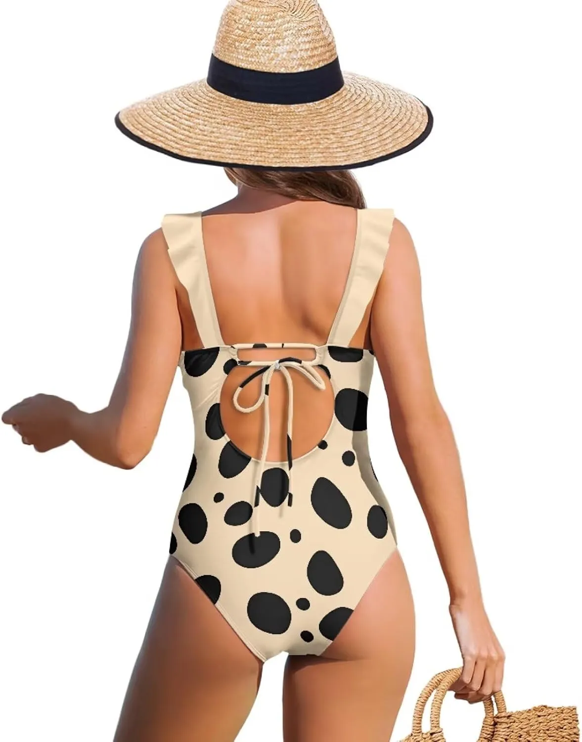 V Neck Swim Dress One Piece Swimsuit for Women Tummy Control Bathing Suit Dress Ruffle Swimwear Beach Outdoor