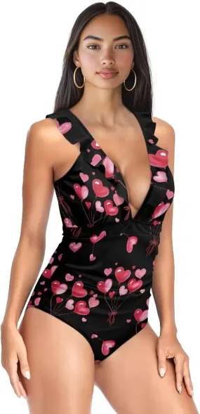 V Neck Swim Dress One Piece Swimsuit for Women Tummy Control Bathing Suit Dress Ruffle Swimwear Beach Outdoor