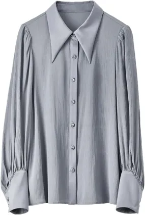 Women Office Lady Solid Shirt Casual Straight Buttons Shirts Lapel Business Work Shirt Top