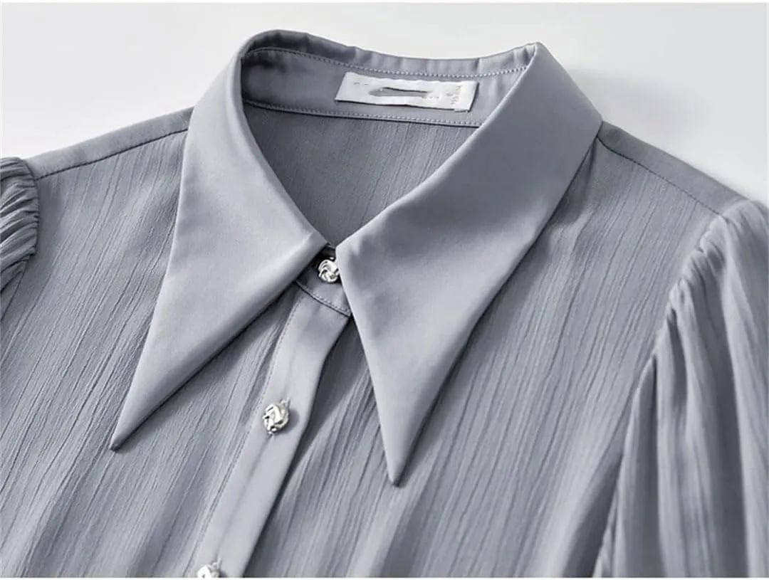 Women Office Lady Solid Shirt Casual Straight Buttons Shirts Lapel Business Work Shirt Top