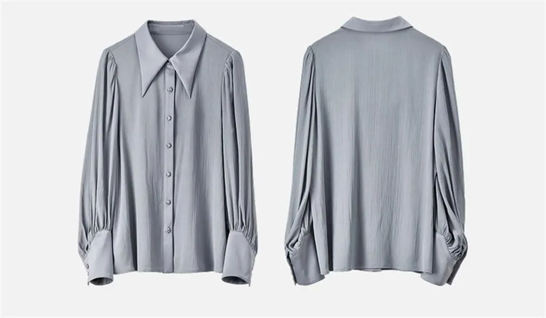 Women Office Lady Solid Shirt Casual Straight Buttons Shirts Lapel Business Work Shirt Top