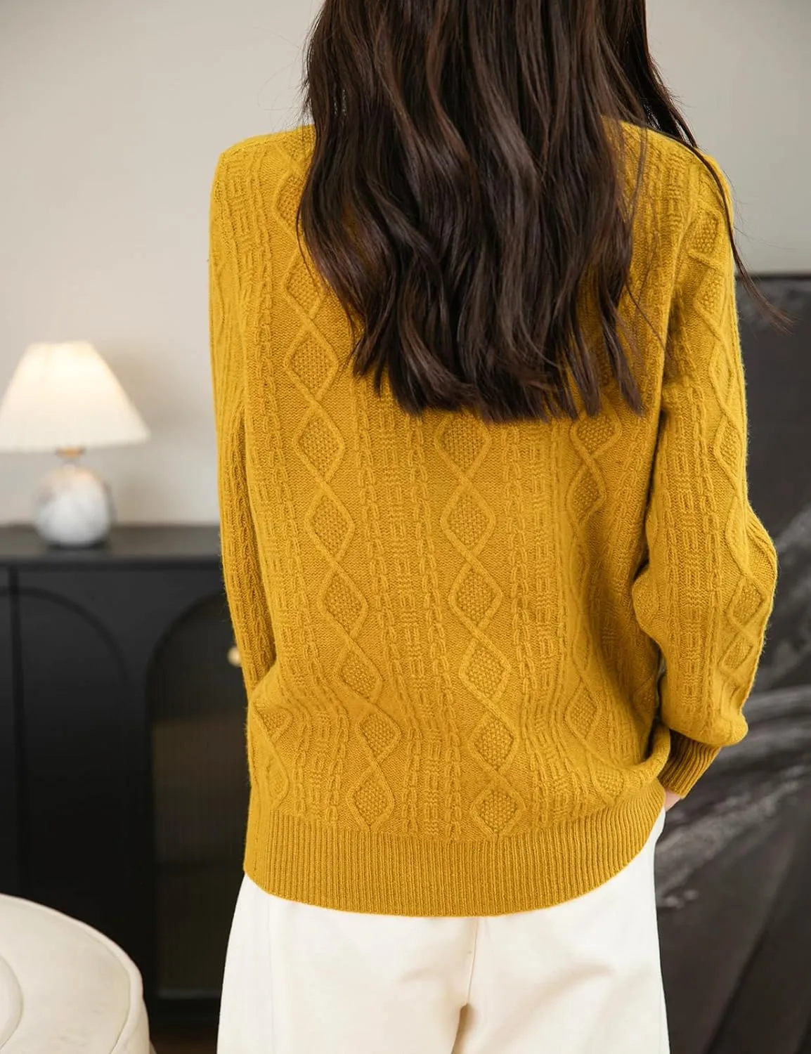Women's 100% Merino Wool Sweater 2025 Fall Winter Basic Crewneck Warm Long Sleeve Cable Knit Pullover Sweater