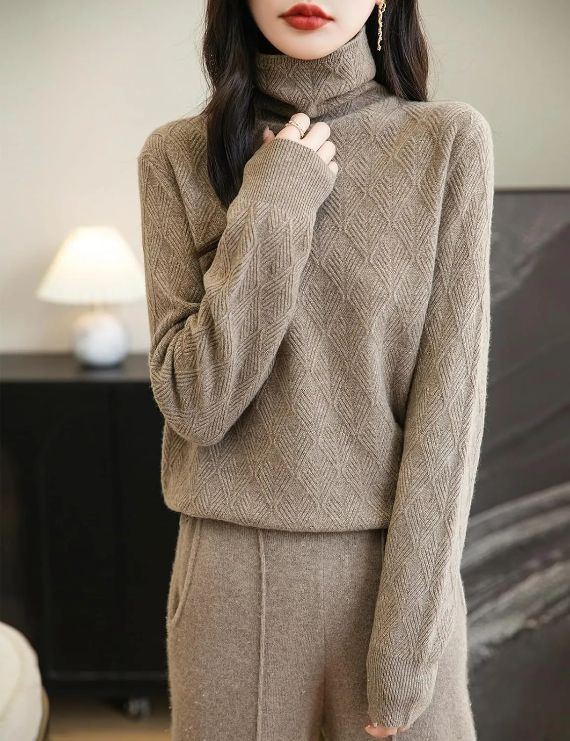 Women's 100% Merino Wool Sweater 2025 Fall Winter Fashion Turtleneck Warm Long Sleeve Cable Knit Sweater Tops