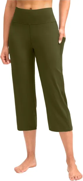Womens Capri Yoga Pants Tummy Control Athletic Workout Pant Comfortable Stretch Solid High Waist Pants with Pockets