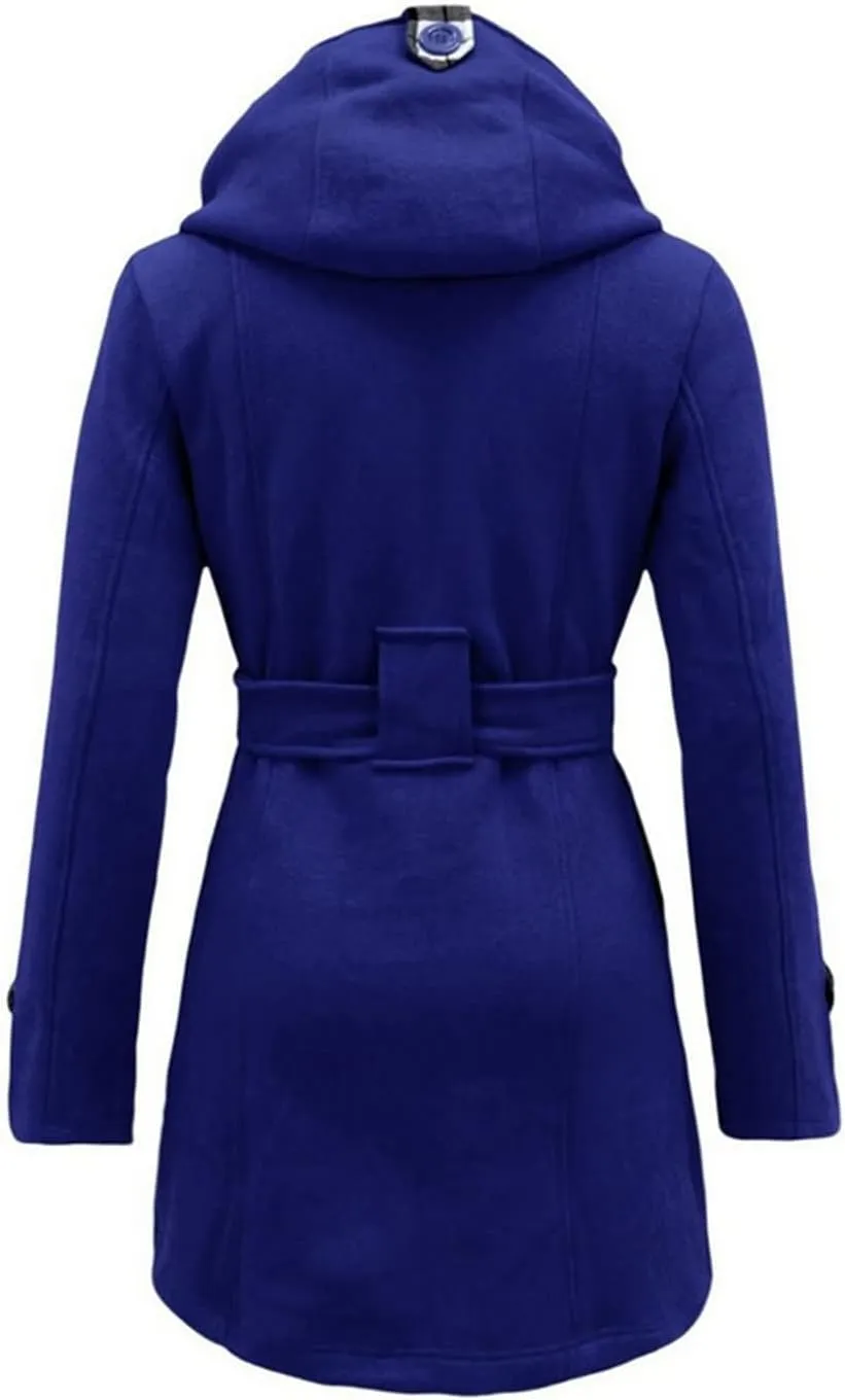 Women's Hooded Trench Coats Fashion Winter Duffle Coat Mid Length Fleece Jackets Winter Warm Windbreaker Outwear