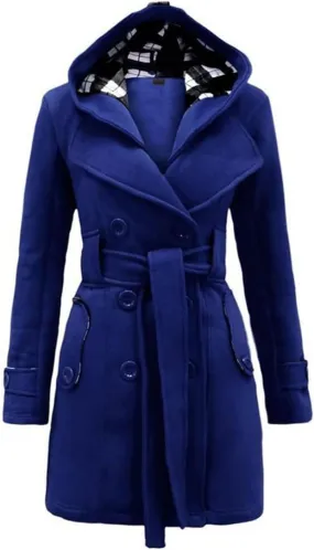 Women's Hooded Trench Coats Fashion Winter Duffle Coat Mid Length Fleece Jackets Winter Warm Windbreaker Outwear