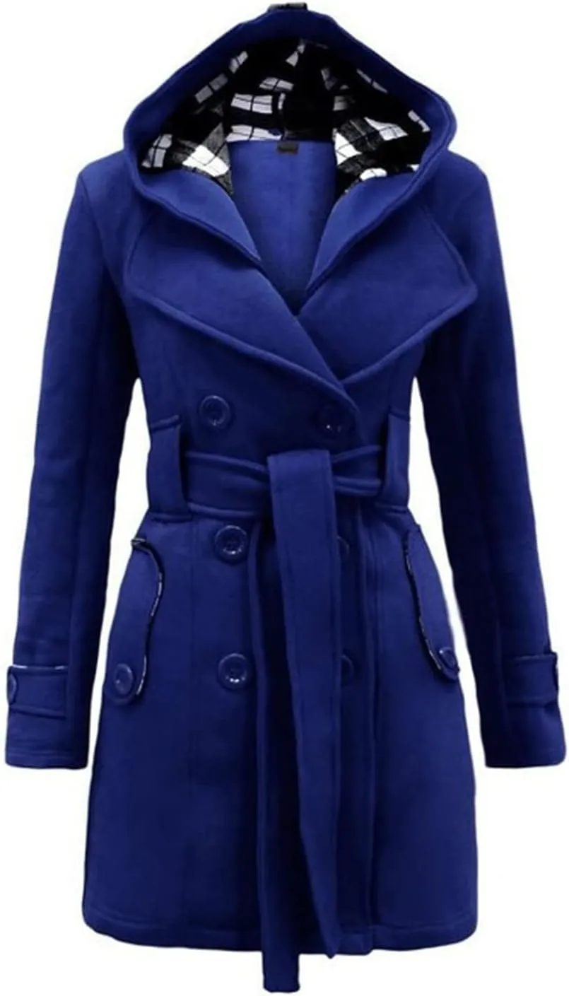 Women's Hooded Trench Coats Fashion Winter Duffle Coat Mid Length Fleece Jackets Winter Warm Windbreaker Outwear