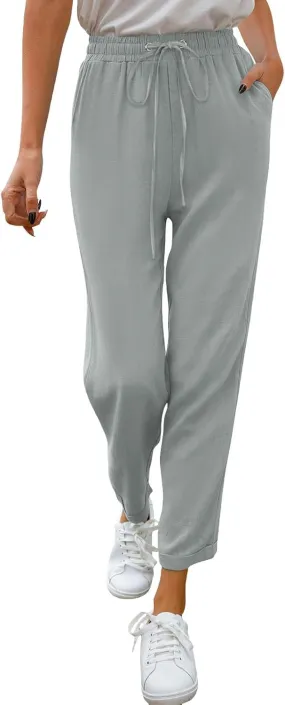 Women's Linen Summer Trousers 7/8 Casual Lightweight Cotton Linen Trousers Comfortable Beach Pants with Pockets