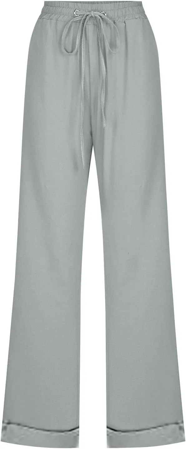 Women's Linen Summer Trousers 7/8 Casual Lightweight Cotton Linen Trousers Comfortable Beach Pants with Pockets