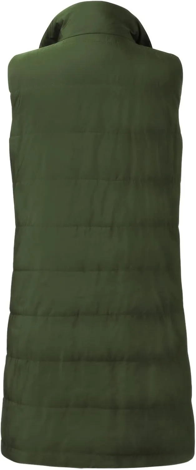 Women's Long Down Vest Lapel Button Down Padded Sleeveless Winter Vest Womens Winter Jacket 1x