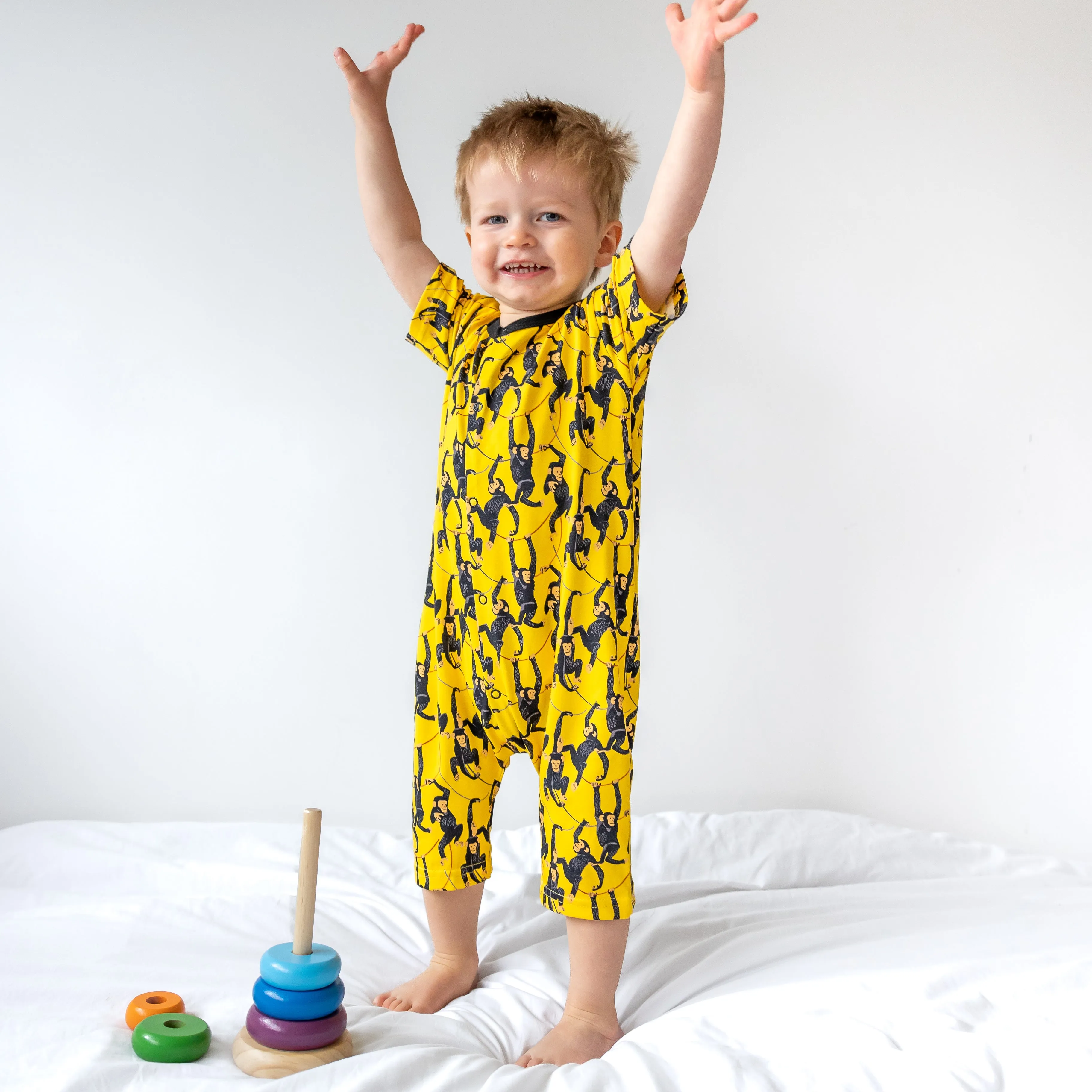 Yellow Monkey print Shortie Romper 0-4 Years